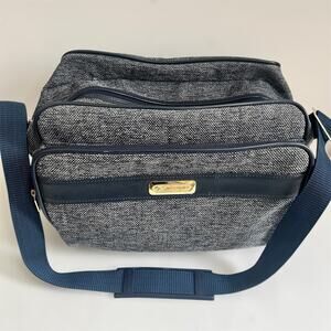 Vintage Samsonite Tweed Blue Retro Overnight Carry On Shoulder Travel Bag